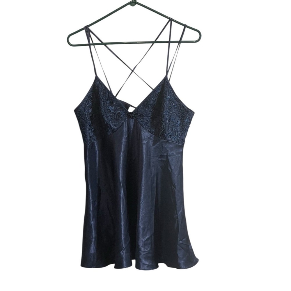 Y2K Vintage Inner Most Satin Sexy Lingerie Chemise Baby Doll Navy Blue Large